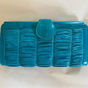 Genuine Eel-skin Elegant Turquoise Leather Clutch Wallet